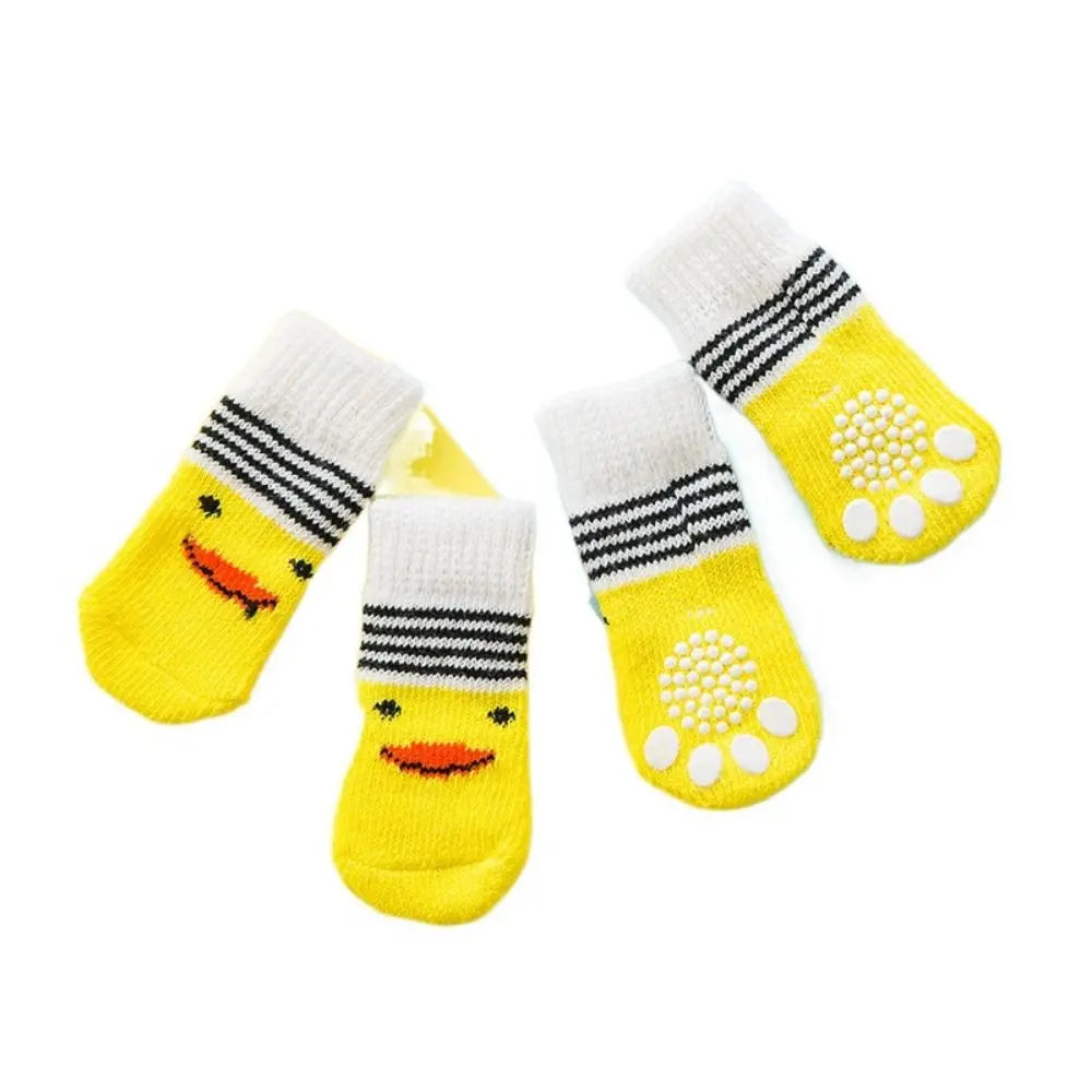Cute Anti-Slip Pet Socks for Dogs & Cats – 4 Pack, S/M/L Pet Socks Babs yellow duck M