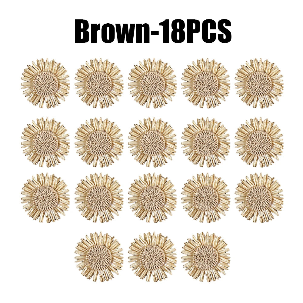 Natural Raffia Sunflower Napkin Ring Set | Rustic Woven Holders Napkin Ring Set Babs Brown 18PCS