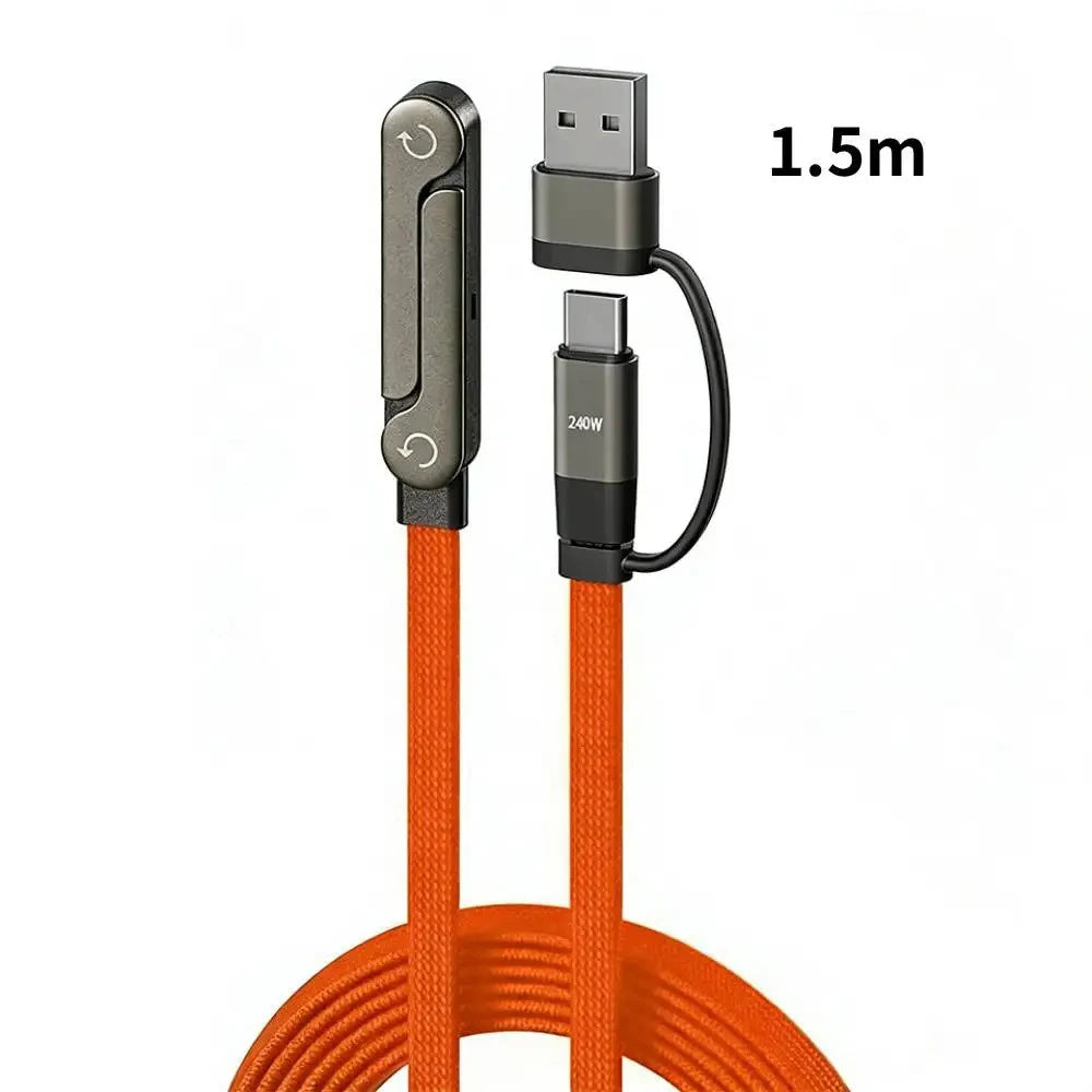 KEBIDUMEI 240W USB-C Fast Charging Cable & Foldable Phone Stand USB-C Charging Cable Babs Orange 2in1