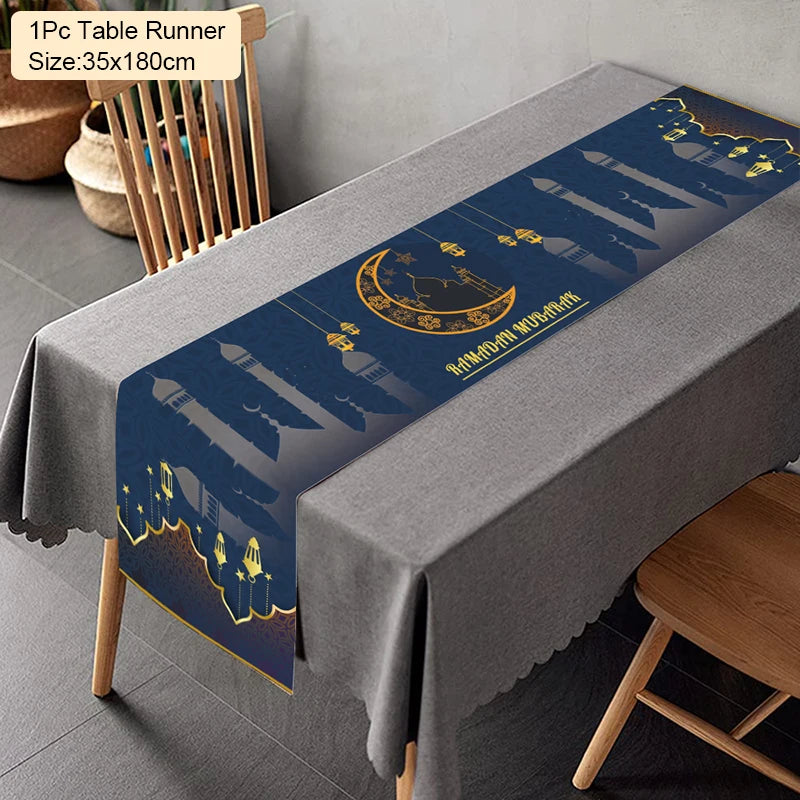 Ramadan Eid Mubarak Table Runner – Festive Polyester Tablecloth Festive Table Runner Babs 12