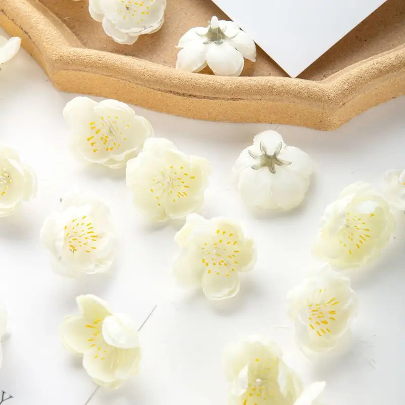 100Pcs Silk Cherry Blossom Artificial Flowers – Wedding & DIY Artificial Flower Heads Babs Milky White 100 pieces