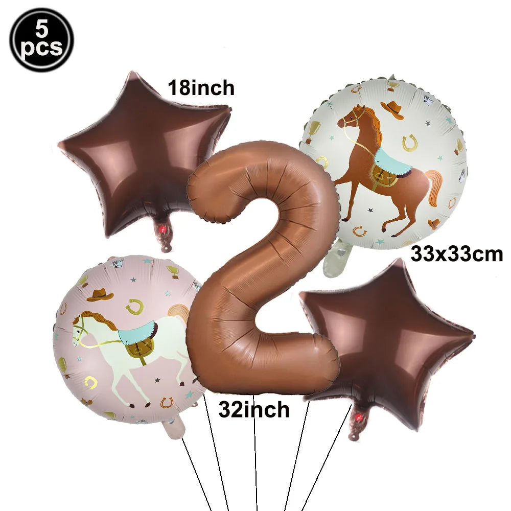 5pc Western Cowboy Horse Foil Balloon Set – Party Decor Party Foil Balloons Babs number 2 As show
