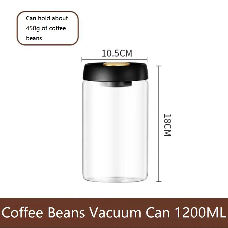 Vacuum Seal Glass Coffee Bean Storage Container 500ml+ Coffee Storage Container Babs 1200ml