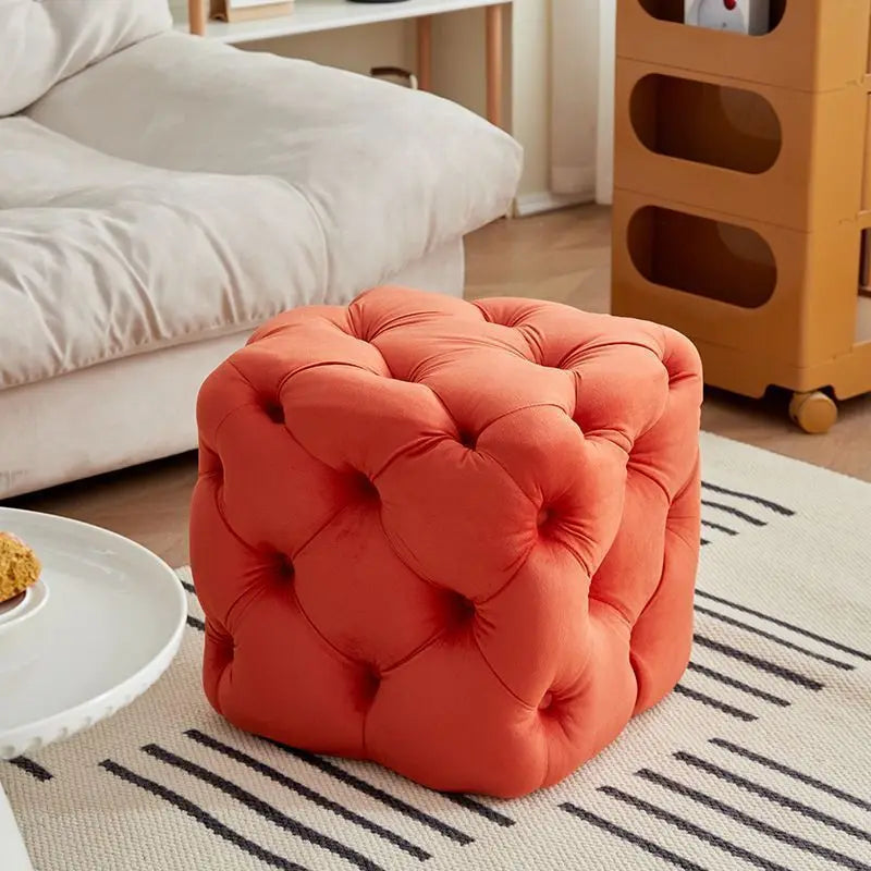 Nordic Velvet Footstool – Modern Square Ottoman 45×45×42cm Ottoman Footstool Babs