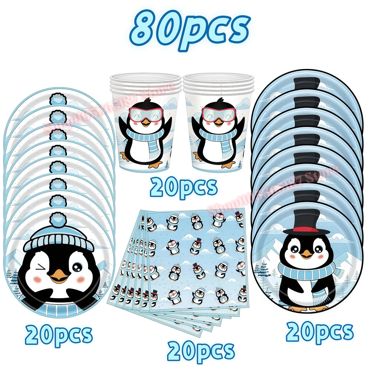 Penguin Theme Birthday Party Decoration Set – Banner, Plates & Cups Party Decoration Set Babs 80pcs others