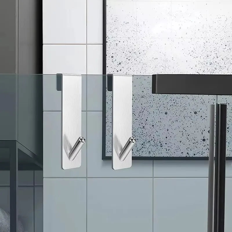 S-Shape Stainless Steel Shower Door Hooks, Drill-Free (1–4 pcs) Robe Hook Babs