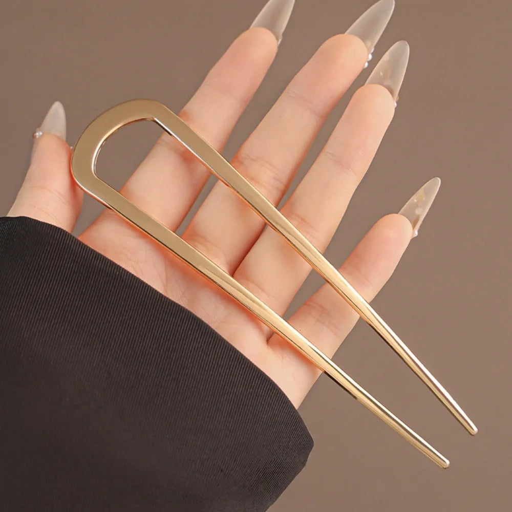 U-Shaped Metal Hair Fork Sticks | Gold Silver Black Alloy Hair Fork Sticks Babs 14cm A