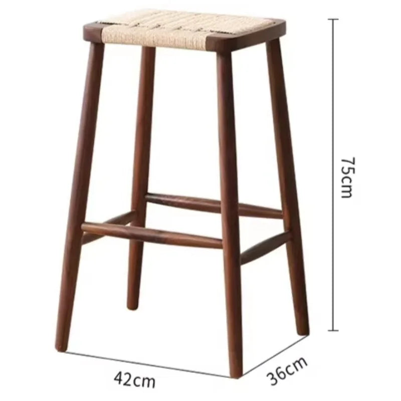 Wooden Woven High Bar Stool – Modern Minimalist Chair Wooden Bar Stool Babs 75CM-Walnut Log
