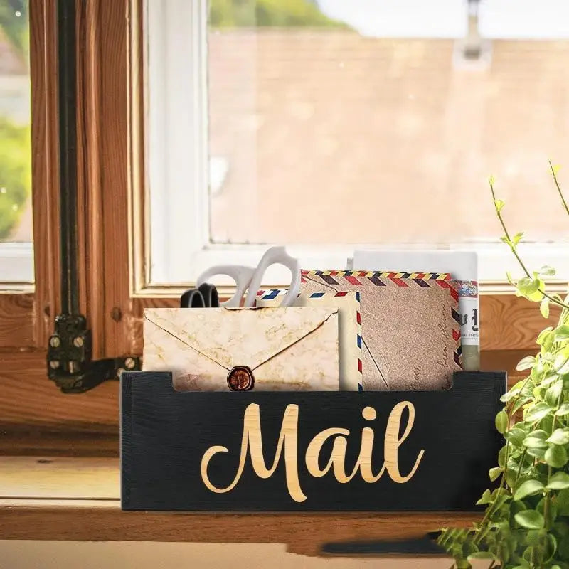 Black Wooden Desk Organizer – Wall Mount Mail & Pen Storage Desk Organizer Babs