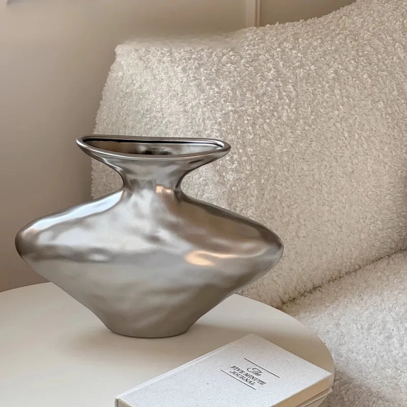 Modern Ceramic Vase | Elegant Hydroponics Flower Bottle Décor Decorative Ceramic Vase Babs Sliver-Small