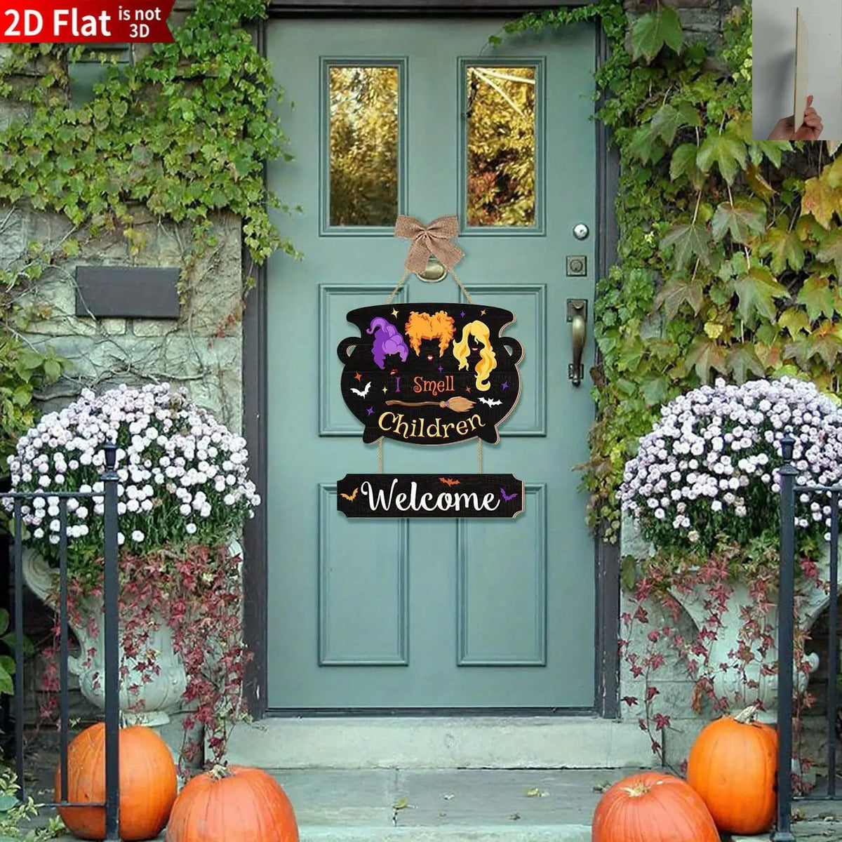 Wooden Halloween Witch Cauldron Welcome Sign – Porch Decor Holiday Door Sign Babs
