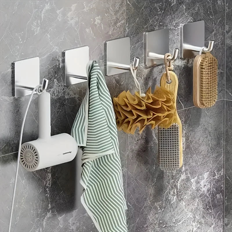 Heavy-Duty Stainless Steel Adhesive Hooks – No Drilling (2/5 Pack) Adhesive Wall Hooks Babs