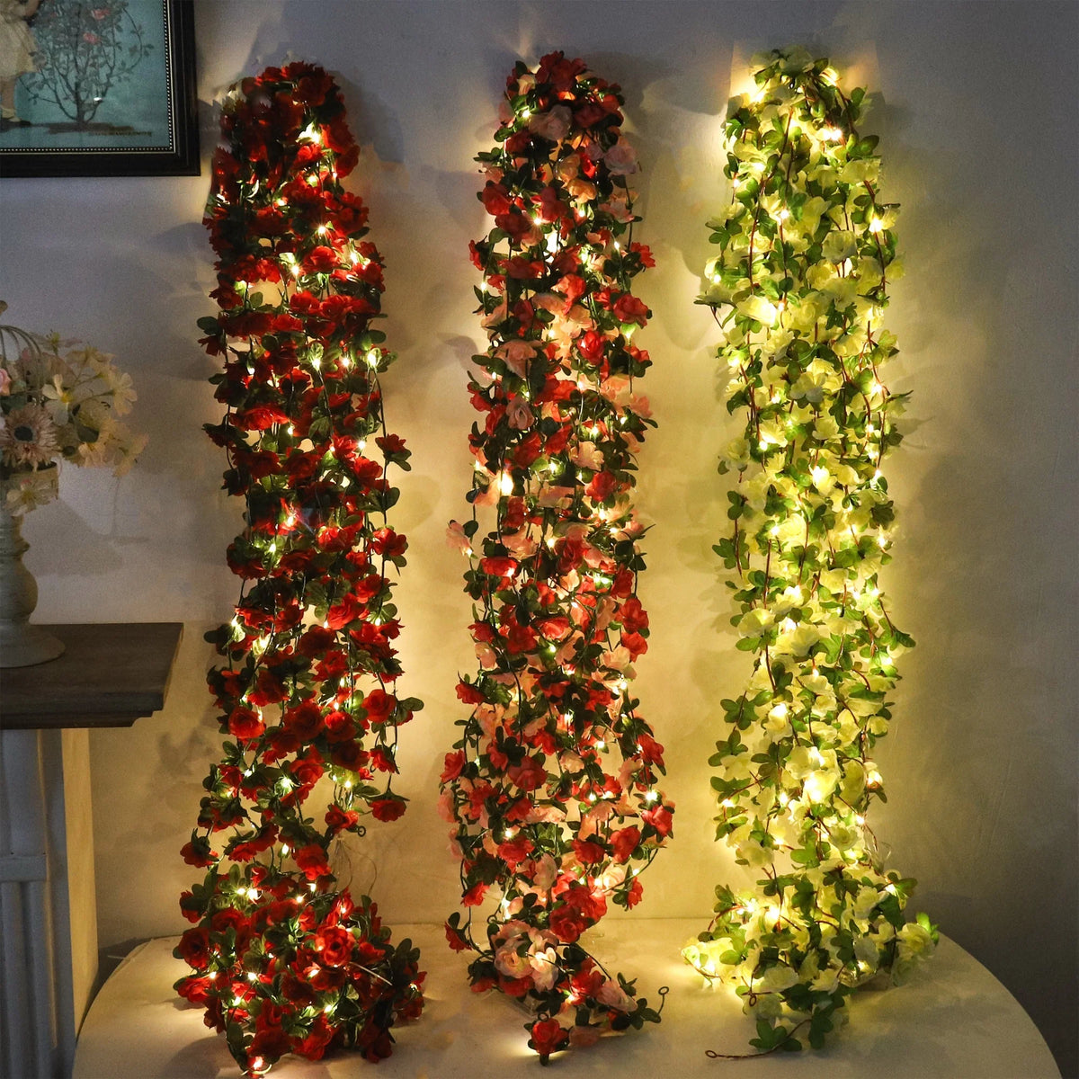 2.5M Rose LED String Lights Artificial Flower Grapevine Decor LED Flower Garland Babs