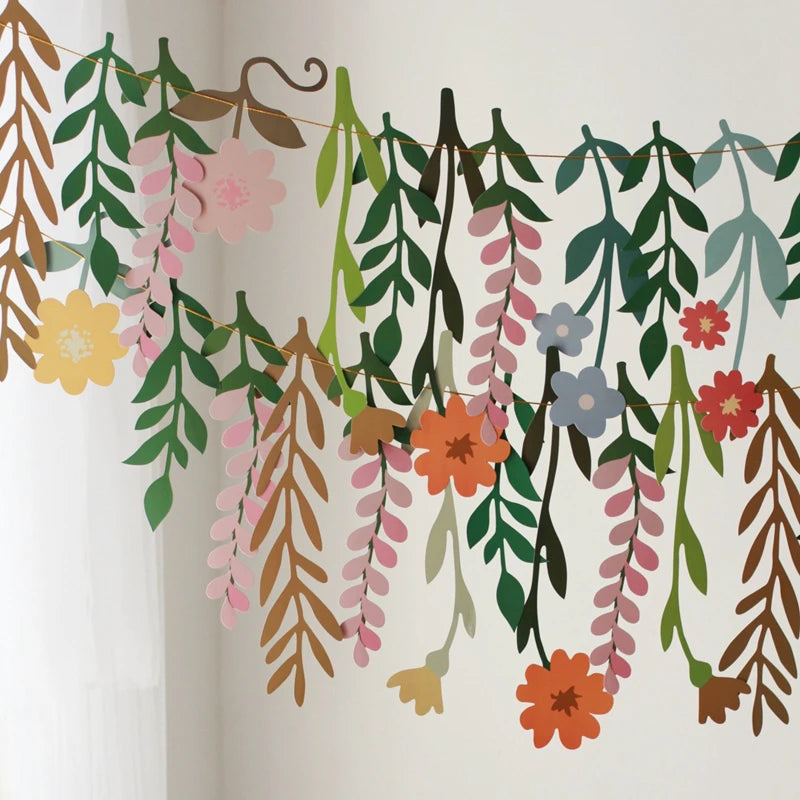 Floral Leaf Garland Paper Banner – Birthday Party Decoration Party Garland Banner Babs