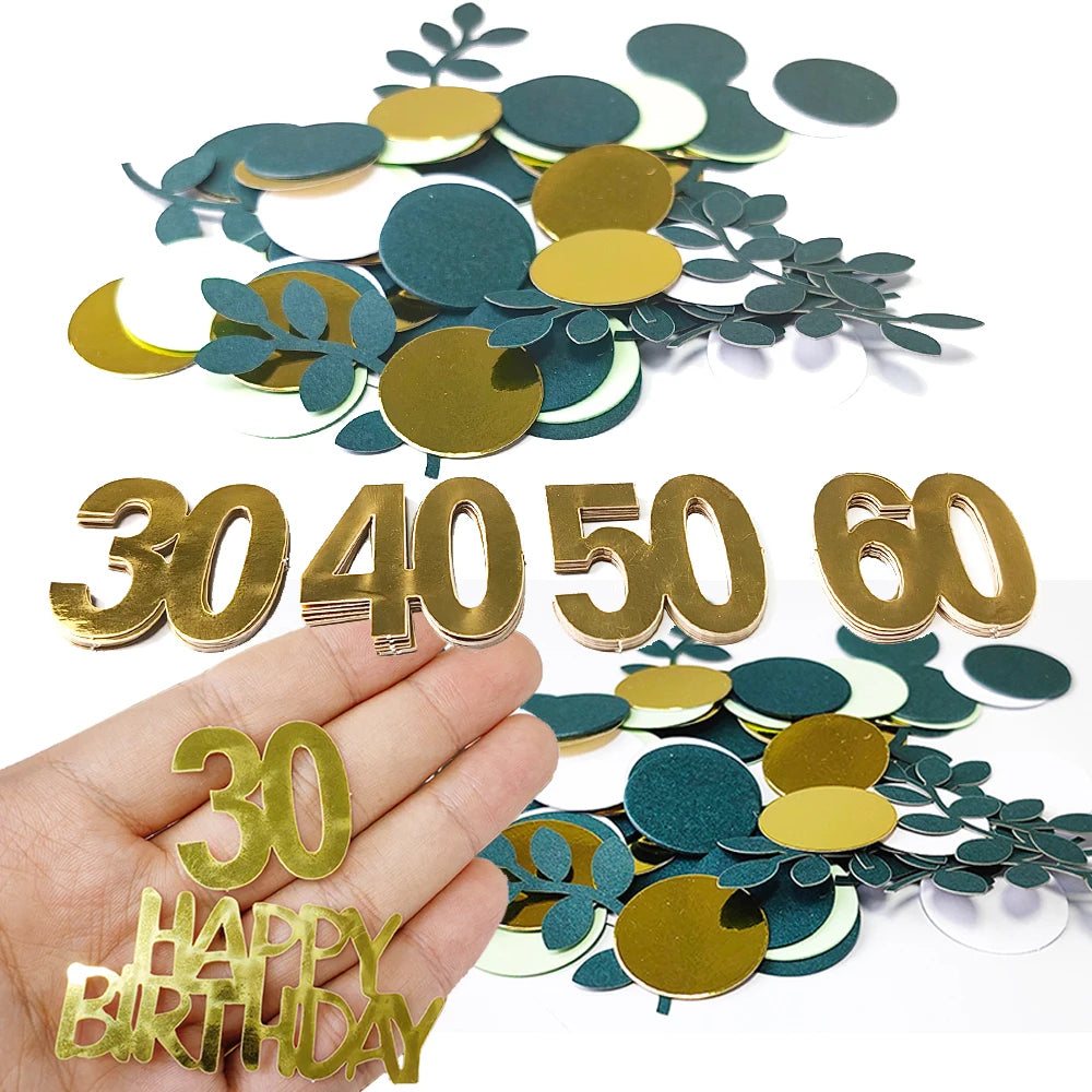 100Pcs Green Gold Birthday Confetti – 30th 40th 50th 60th Party Party Confetti Babs