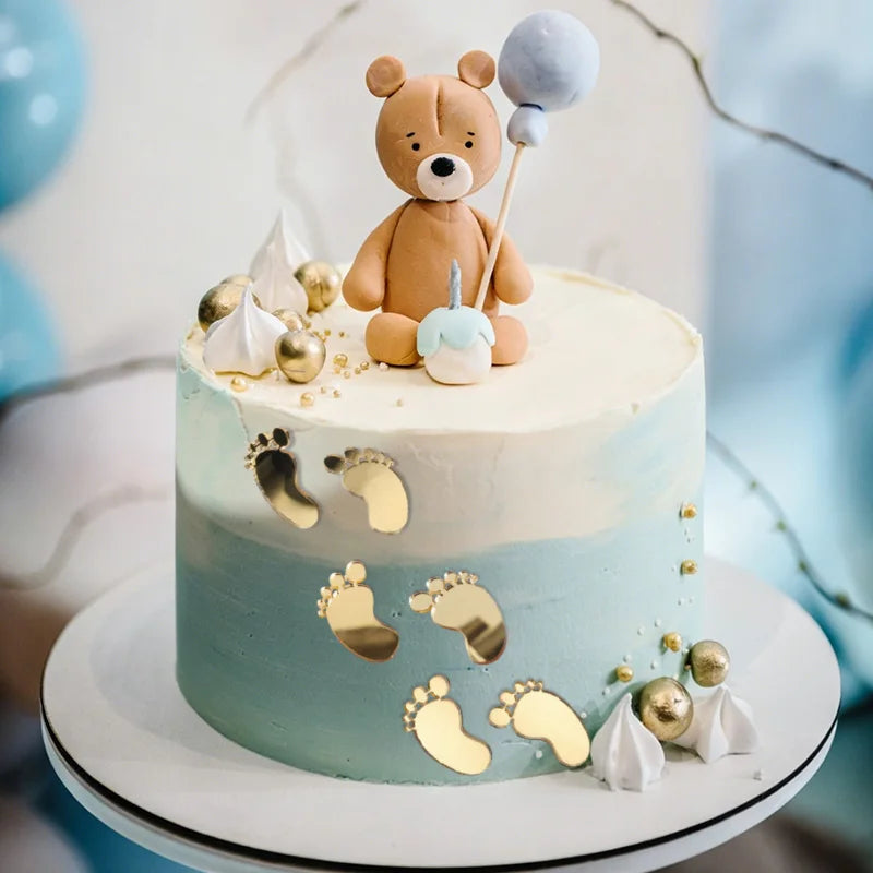 Gold Baby Footprint Cake Toppers – 6 or 12 Pcs Party Decor Cake Topper Babs