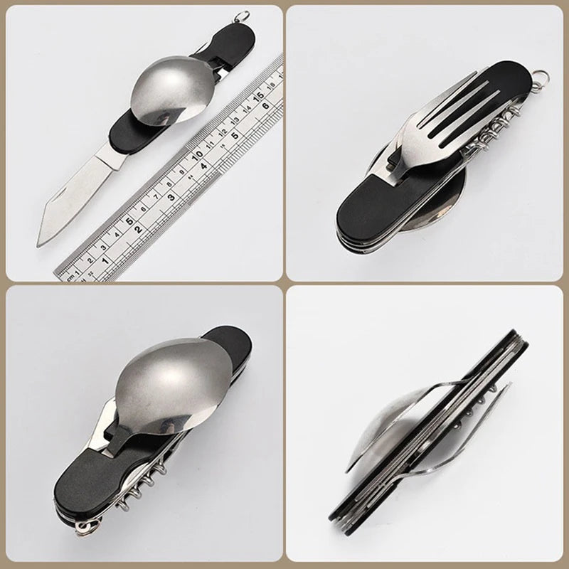 6-in-1 Foldable Camping Cutlery Set – Stainless Steel Utensils Camping Cutlery Set Babs