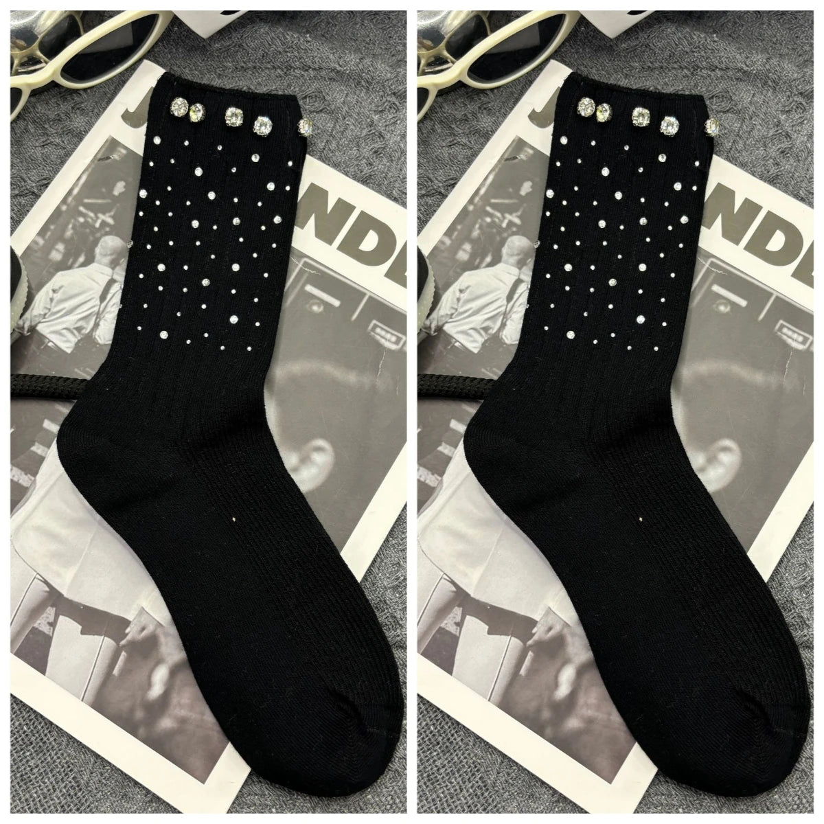 Women's Rhinestone Cotton Ankle Socks – Warm & Stylish Fashion Ankle Socks Babs black One Size