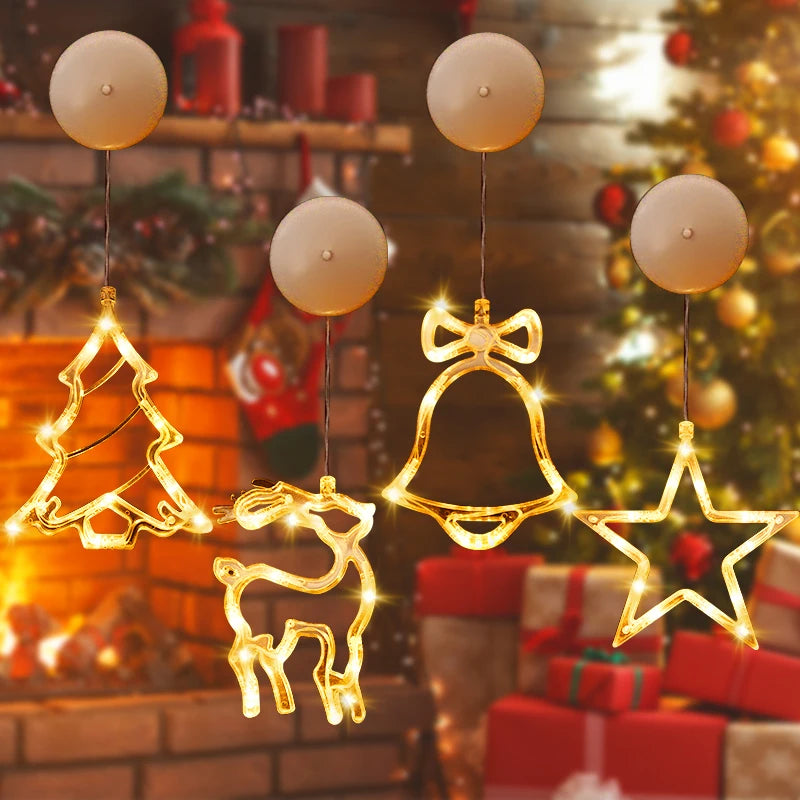 Christmas LED Snowflake Santa Deer Window Sucker Lamp Ornament Christmas LED Ornament Babs