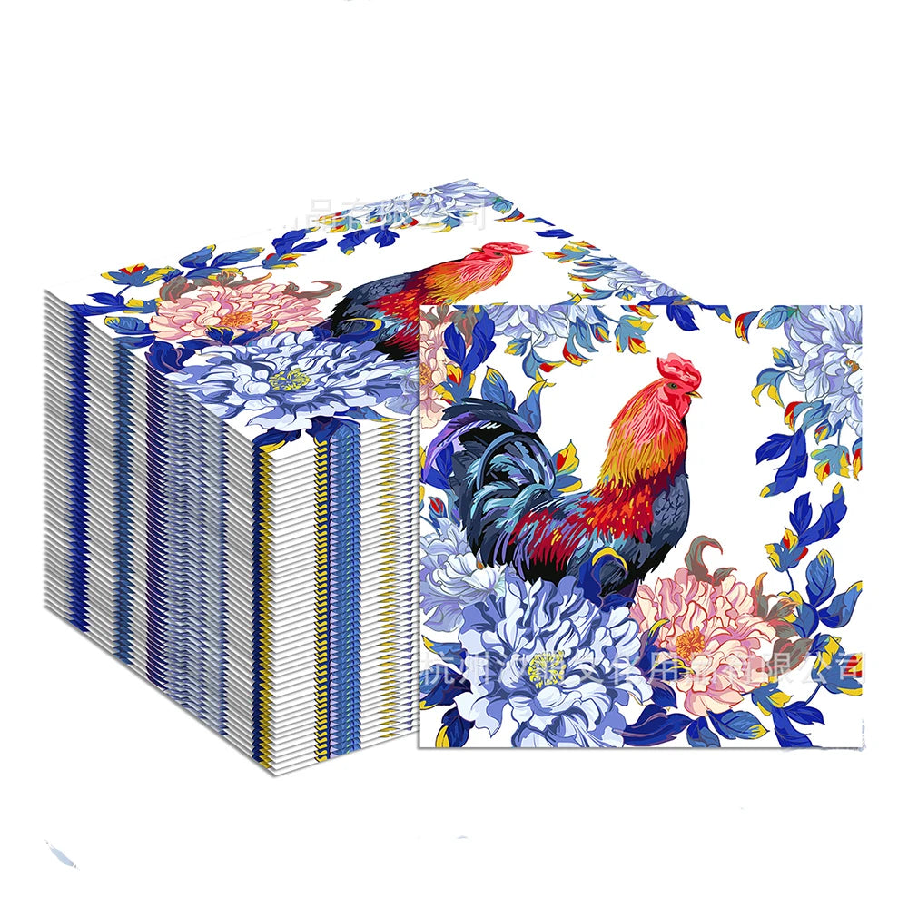 Blue White Rooster Disposable Cocktail Napkins – 20/40/60 Pack Disposable Napkins Babs