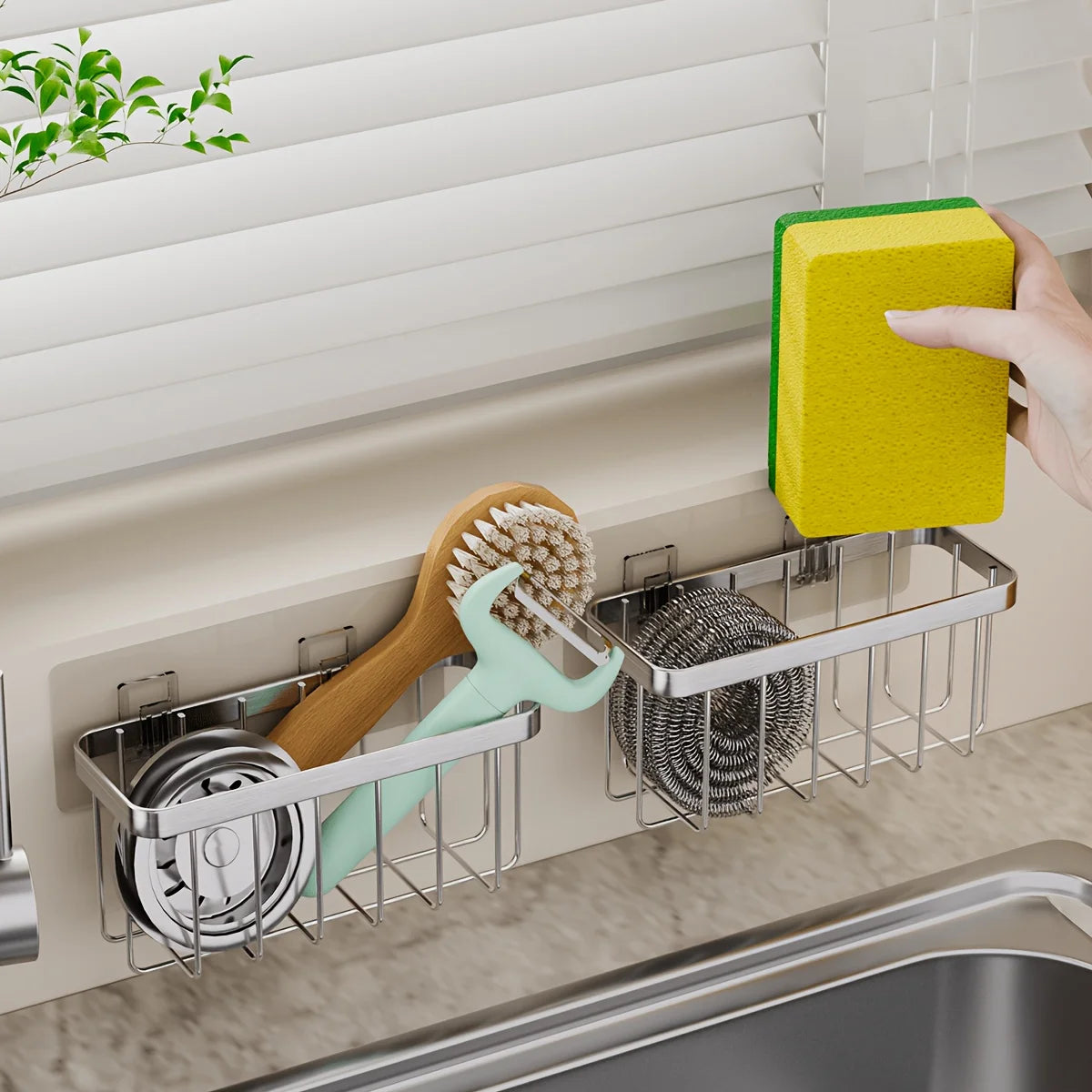 Stainless Steel Sink Sponge Rack & Drainage Storage Basket Sink Sponge Holder Babs