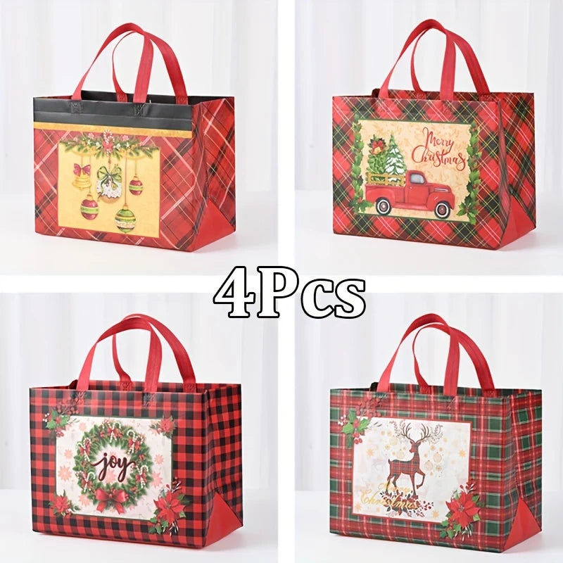 Christmas Gift Tote Bags with Handles – Reusable Non-Woven Holiday Gift Bags Babs 4Pcs 32.5x25x17cm