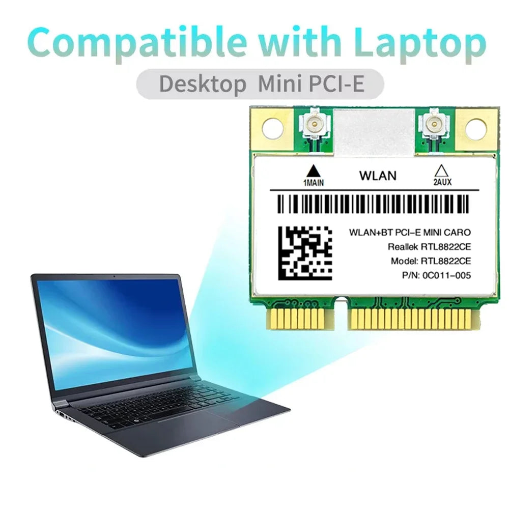 KEBIDUMEI RTL8822CE Mini PCI-E WiFi Card 1200Mbps Bluetooth 5.0 Mini PCI-E WiFi Card Babs
