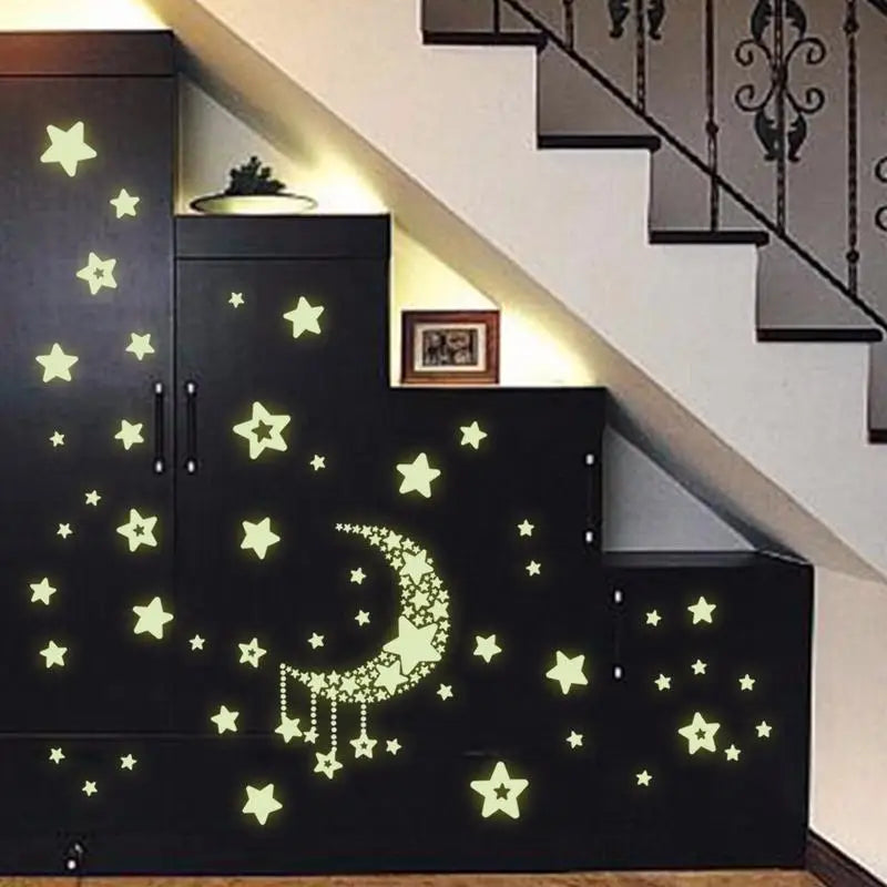 Glow in the Dark Moon & Stars Wall Stickers – 2pc Room Decals Wall Sticker Decals Babs 2pcs