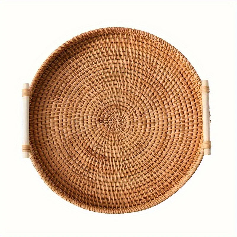 Handmade Wicker Rattan Serving Tray with Handles | Farmhouse Wicker Serving Tray Babs