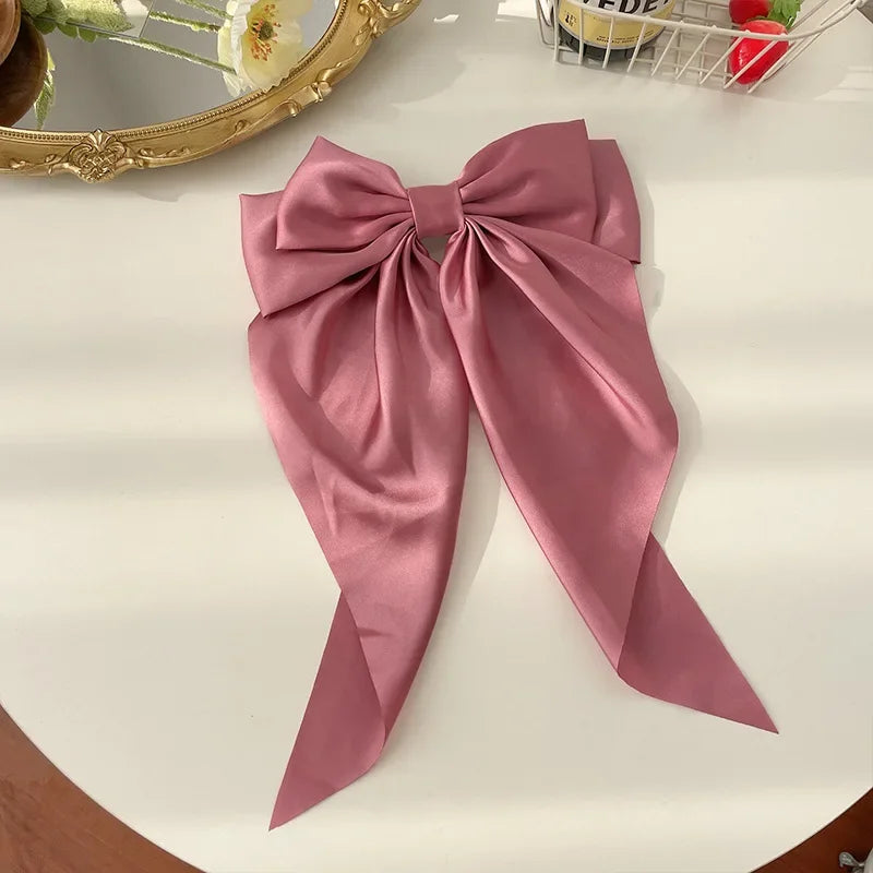 Korean Big Bow Satin Hair Clip – Ribbon Barrette for Women Hair Bow Barrette Babs Pink