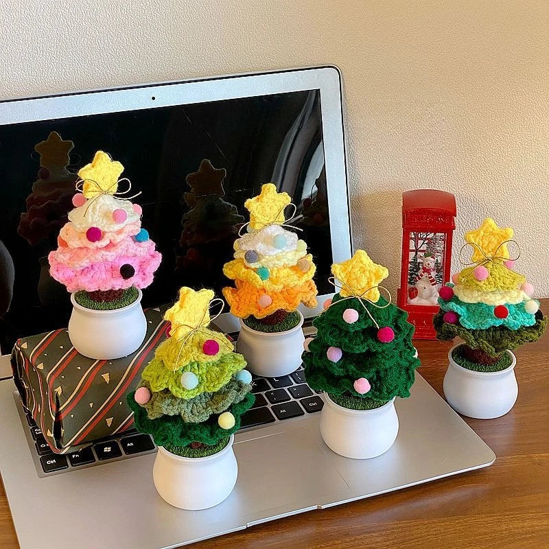 Hand-Woven Plush Christmas Tree Potted Décor | Desktop Gift Christmas Tree Décor Babs