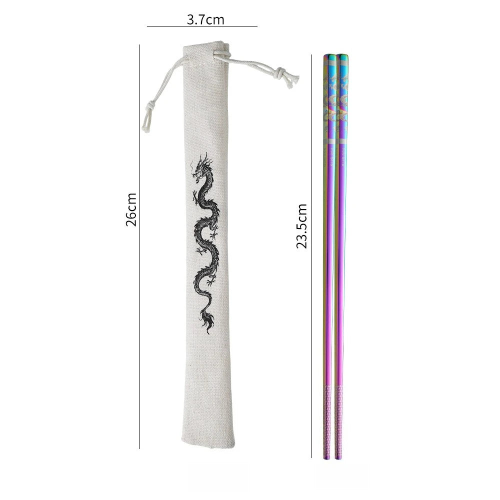 304 Stainless Steel Chopsticks | Laser Dragon Pattern Non-Slip Stainless Steel Chopsticks Babs Colorful