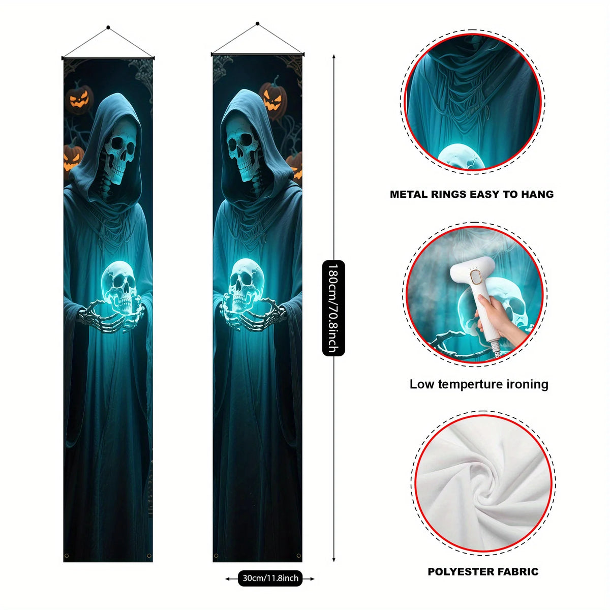 Halloween Hanging Banner – Skeleton & Hooded Figure Décor Halloween Hanging Banner Babs