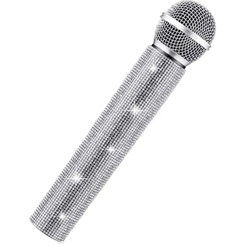 Bling Rhinestone Wireless Mic Cover – Sparkly Decorative Sleeve Mic Handle Cover Babs silver