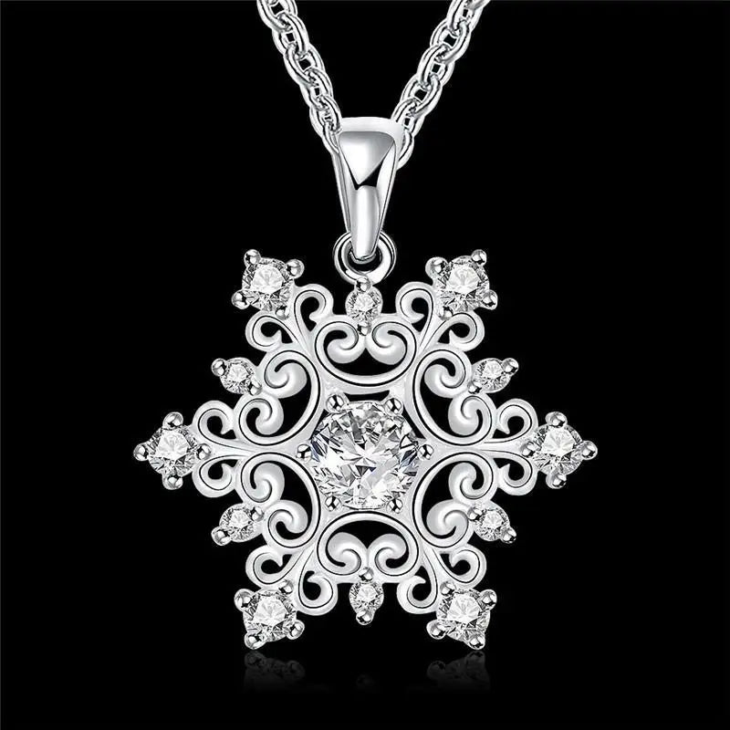 Zircon Rhinestone Snowflake Necklace Pendant | Unisex Pendant Necklace Babs