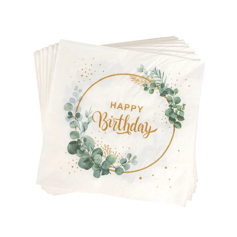 Eucalyptus Birthday Disposable Tableware Set – Plates, Cups & Napkins Disposable Party Tableware Babs