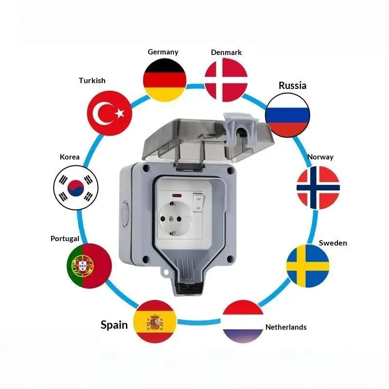 HUXUAN IP66 Waterproof Outdoor Schuko Wall Socket with Switch Waterproof Wall Socket Babs