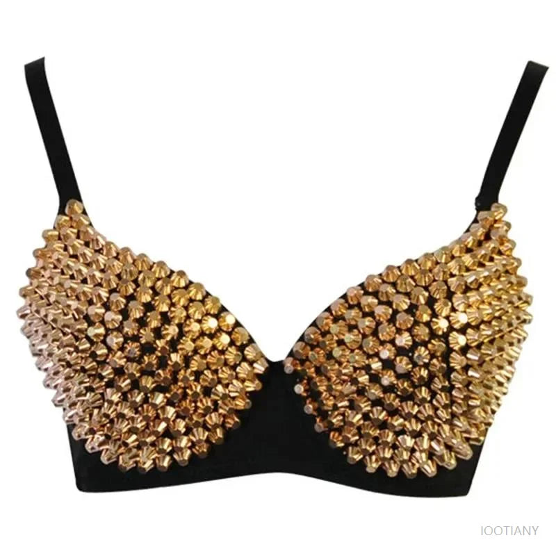 Punk Gothic Studded Push-Up Bra Crop Top | Rivet Rave Women Studded Bra Crop Top Babs