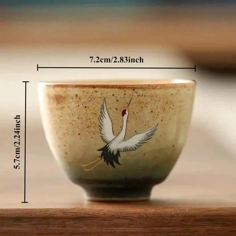 Retro Crane Ceramic Tea Cup – Chinese Style Porcelain Mug Ceramic Tea Mug Babs C 1PC <200ml