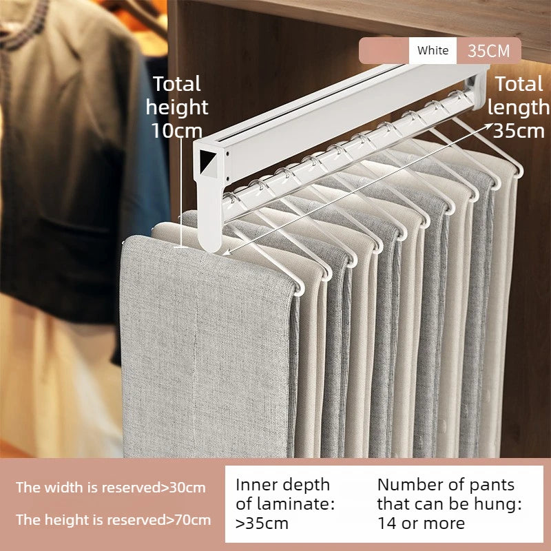 Sliding Rail Coat Rack – Retractable Metal Wardrobe Hanger Sliding Coat Rack Babs White-35CM