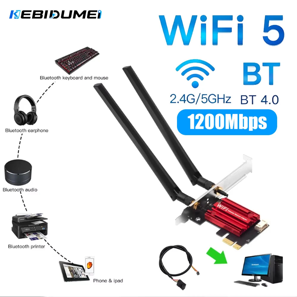 KEBIDUMEI AC1200 Dual Band PCIe WiFi Card + Bluetooth 4.2 PCIe WiFi Adapter Babs