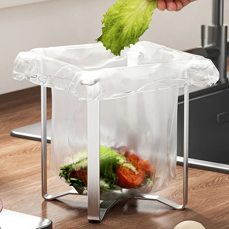 Foldable Stainless Steel Garbage Bag Rack | Kitchen Organizer Garbage Bag Rack Babs