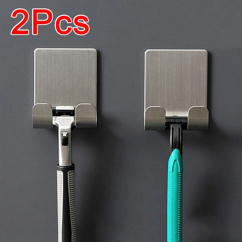 2pcs Stainless Steel Razor Holder Self-Adhesive Bathroom Hook Bathroom Hook Rack Babs