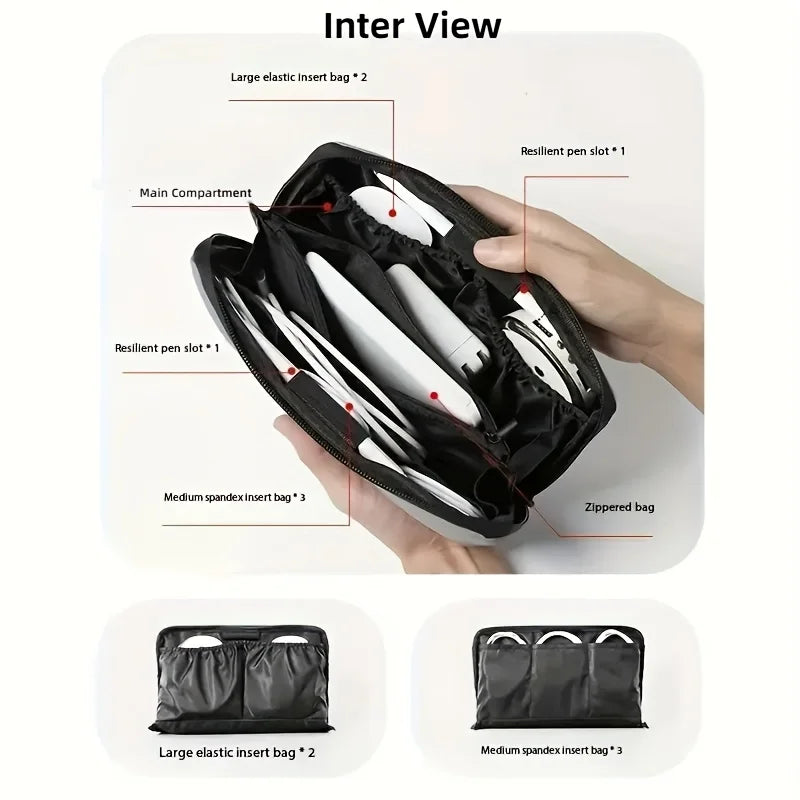 Tech Organizer Pouch – PU Leather Travel Electronics Storage Bag Electronics Organizer Pouch Babs