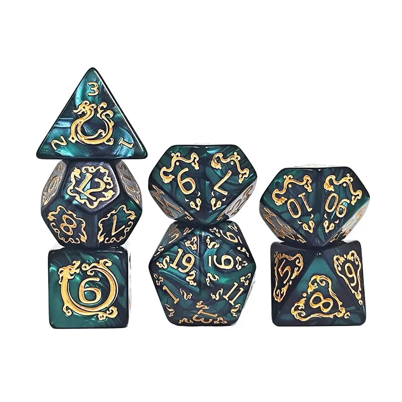 7-Piece DND Dragon Polyhedral Dice Set – D&D TRPG Board Game Polyhedral Dice Set Babs Dark Green