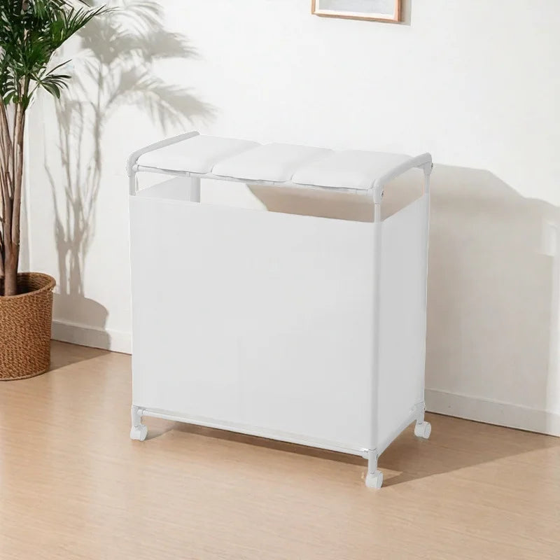 Modern Large Capacity Trash Can Rack with Wheels | 68×77×38cm Waste Sorting Rack Babs White