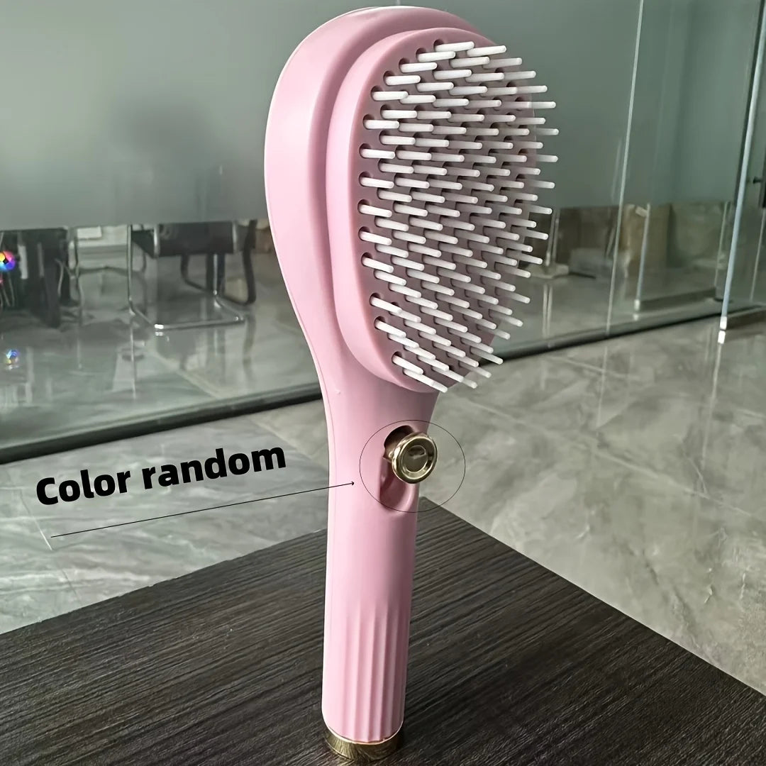 Self-Cleaning Retractable Hair Brush – Anti-Static Massage Self-Cleaning Hair Brush Babs Pink
