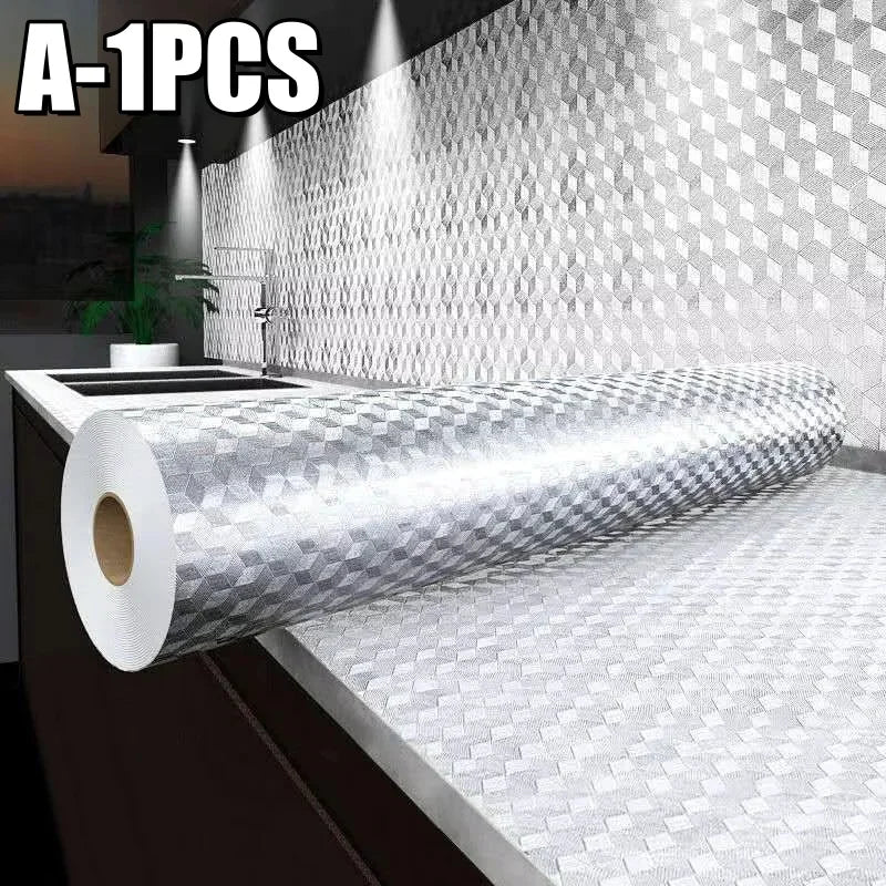 Kitchen Oil-Proof Aluminum Foil Self-Adhesive Cabinet Stickers Kitchen Wall Sticker Babs A-1PCS 0.4x10M