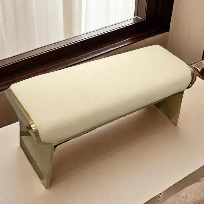 Modern Gold Metal Cushioned Bench – Luxury Bedroom & Vanity Stool Cushioned Accent Bench Babs