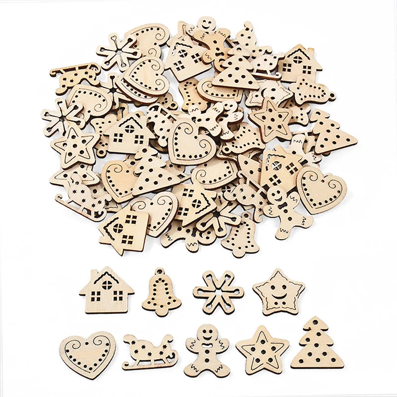 50Pcs Unfinished Christmas Wooden Ornaments DIY Tree Pendants Christmas Wood Ornaments Babs B